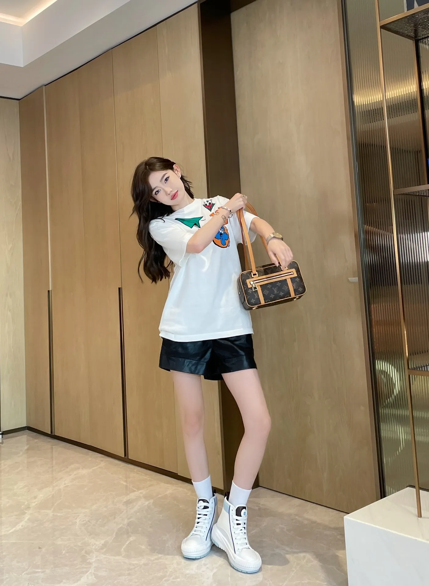 Louis Vuitton/Louis Vuitton cartoon paper airplane jacquard knitted short sleeves